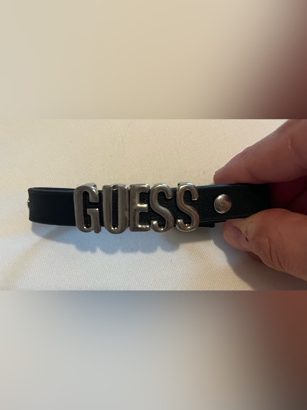 Vintage Guess Black Pleather Strap Bracelet With Silver Hardware